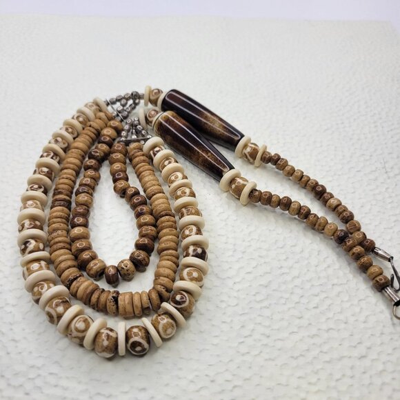 Multistrand Wooden Bead Necklace, Wood Inspired necklace  & earrings Set - Picture 2 of 14